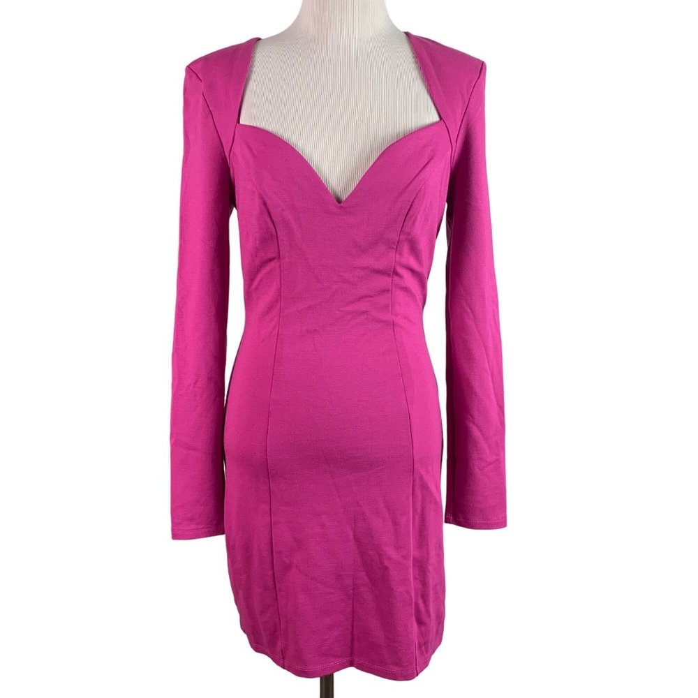 BEBE Women's Size Small Pink V Neck Body Contoured Fitted Dress - Picture 9 of 13